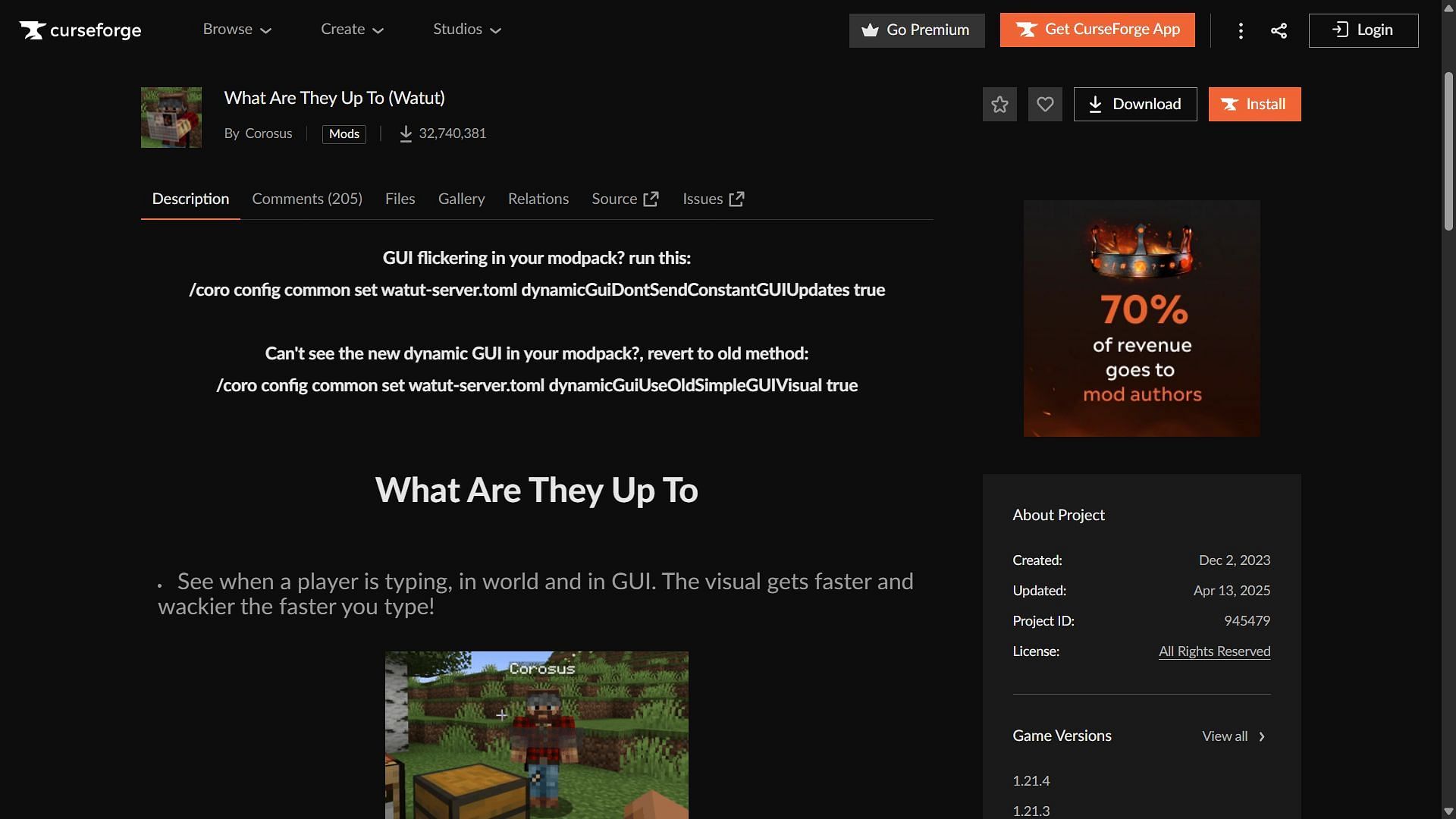 The What Are They Up To mod can be downloaded from the CurseForge website (Image via CurseForge/Corosus)